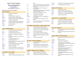 &quot;Matlab Toolbox Quick Reference Sheet&quot;