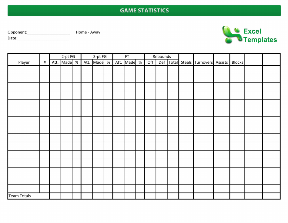Game Statistics Basketball Score Sheet Template Download Printable PDF