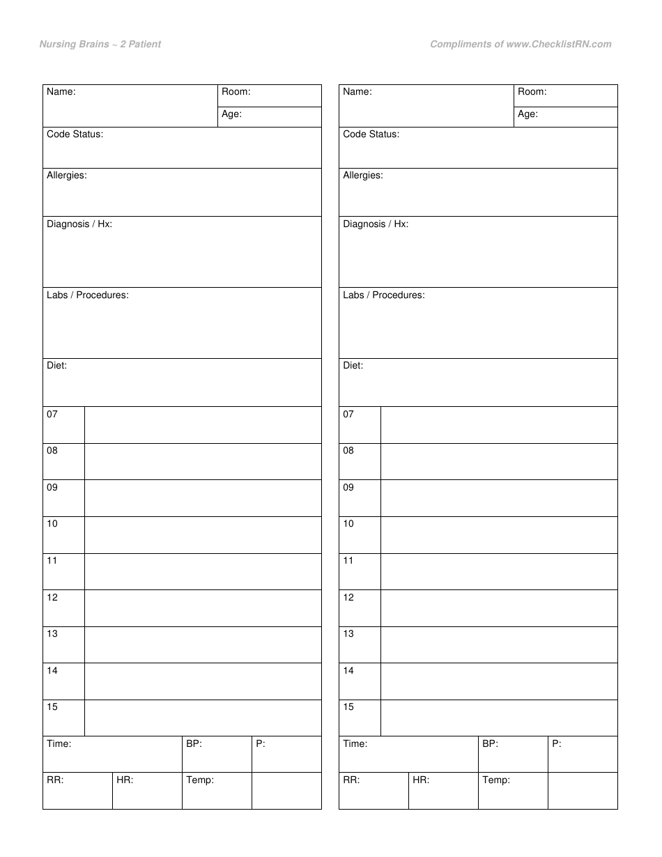 Free Nursing Report Sheet Template