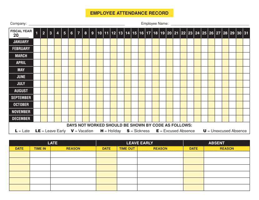 Employee Attendance Record Template - Varicolored