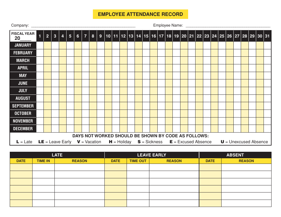 Employee Attendance Record Template - Varicolored, Page 1