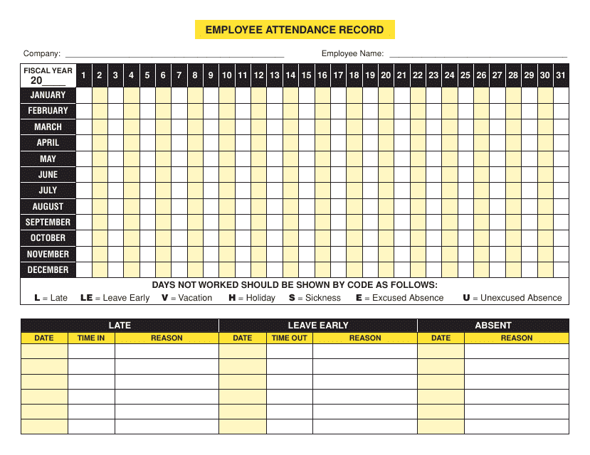 employee attendance record template download printable pdf