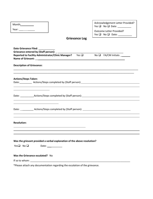 grievance log template download printable pdf templateroller