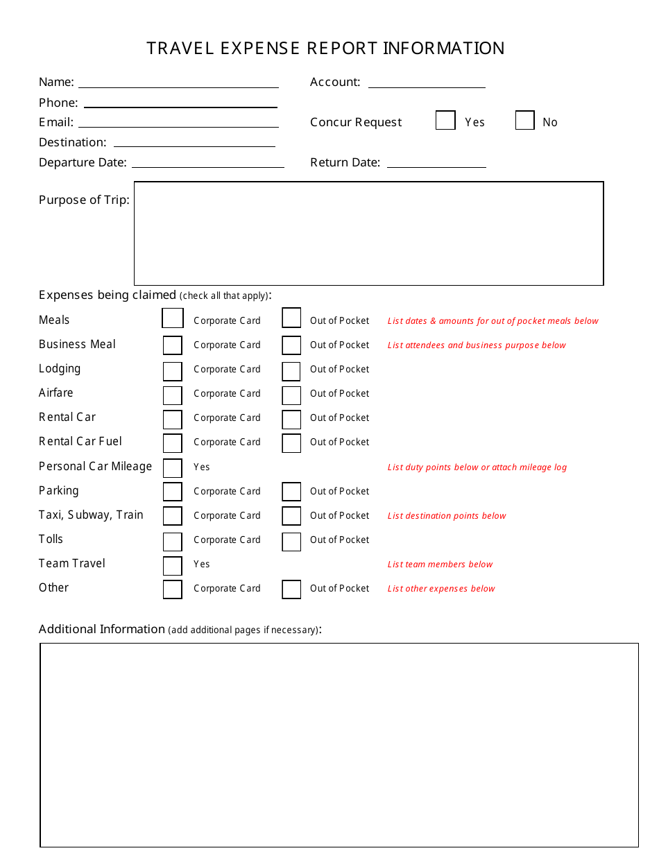 Travel Expense Report Information Template - Fill Out, Sign Online and ...