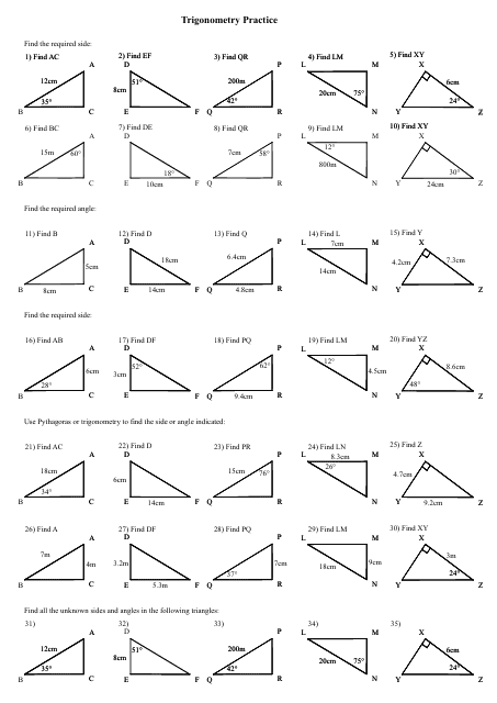 Trigonometry Practice Worksheet Download Printable PDF | Templateroller