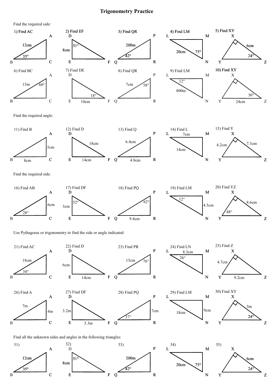 trigonometry practice worksheet download printable pdf templateroller
