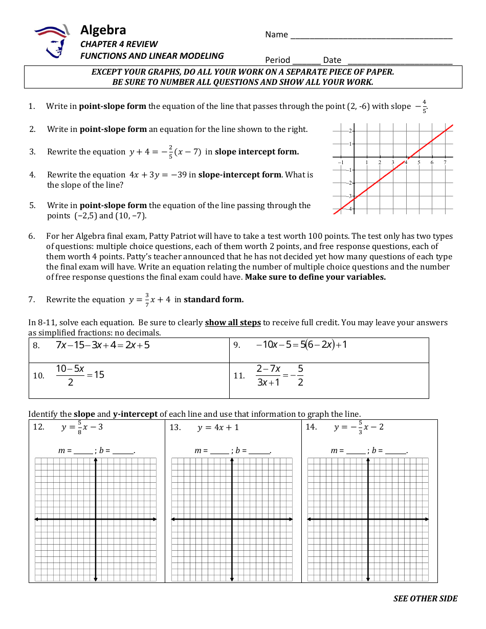 Functions and Linear Modeling Worksheet With Answers Preview