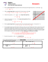 Functions and Linear Modeling Worksheet With Answer Key Download