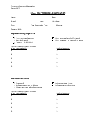 Document preview: 3 Year Old Preschool Classroom Observation Form