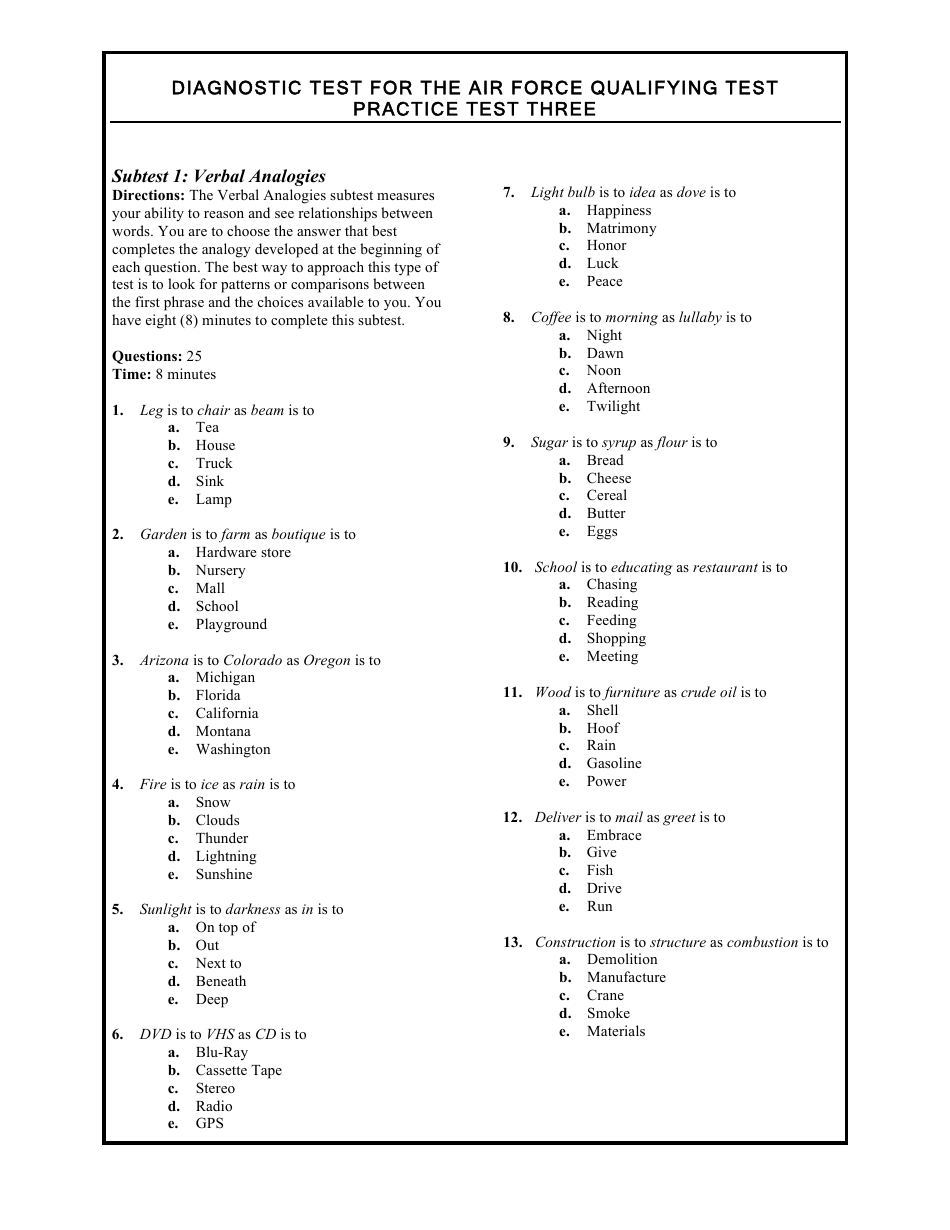 Diagnostic Test for the Air Force Qualifying Test, Page 1