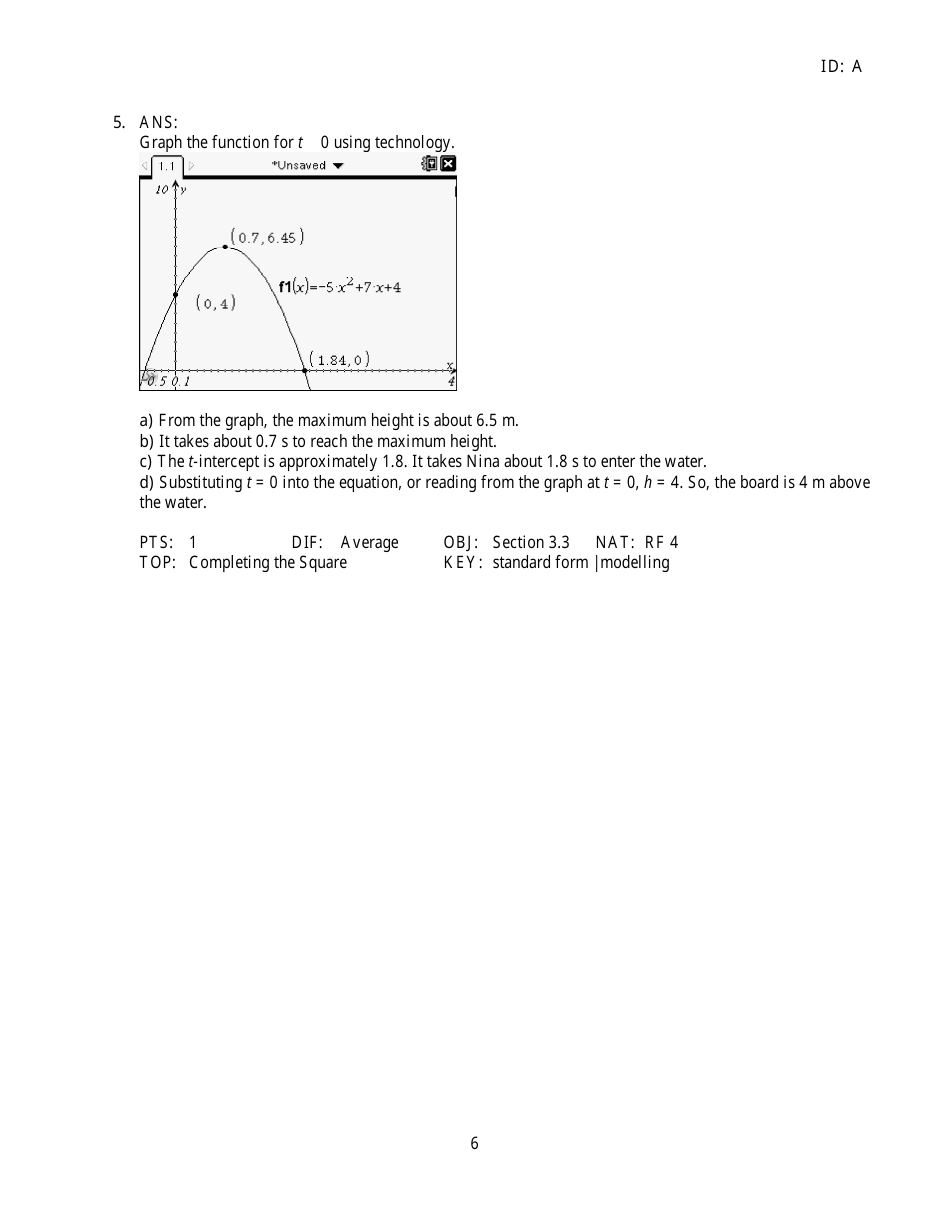Quadratic Functions Review Worksheet, Page 13