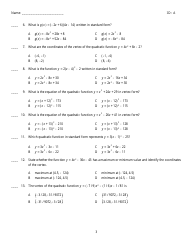 Quadratic Functions Review Worksheet, Page 3
