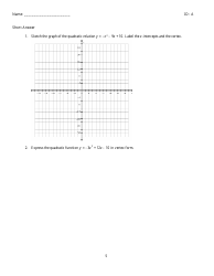 Quadratic Functions Review Worksheet, Page 5
