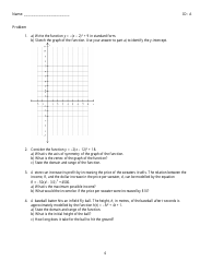 Quadratic Functions Review Worksheet, Page 6