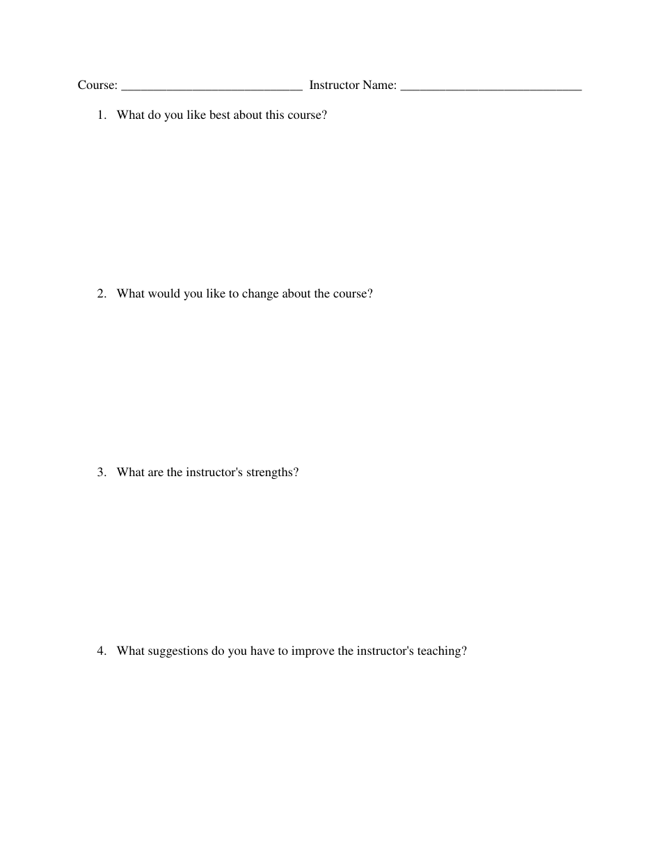 Student Feedback Form - Four Questions, Page 1