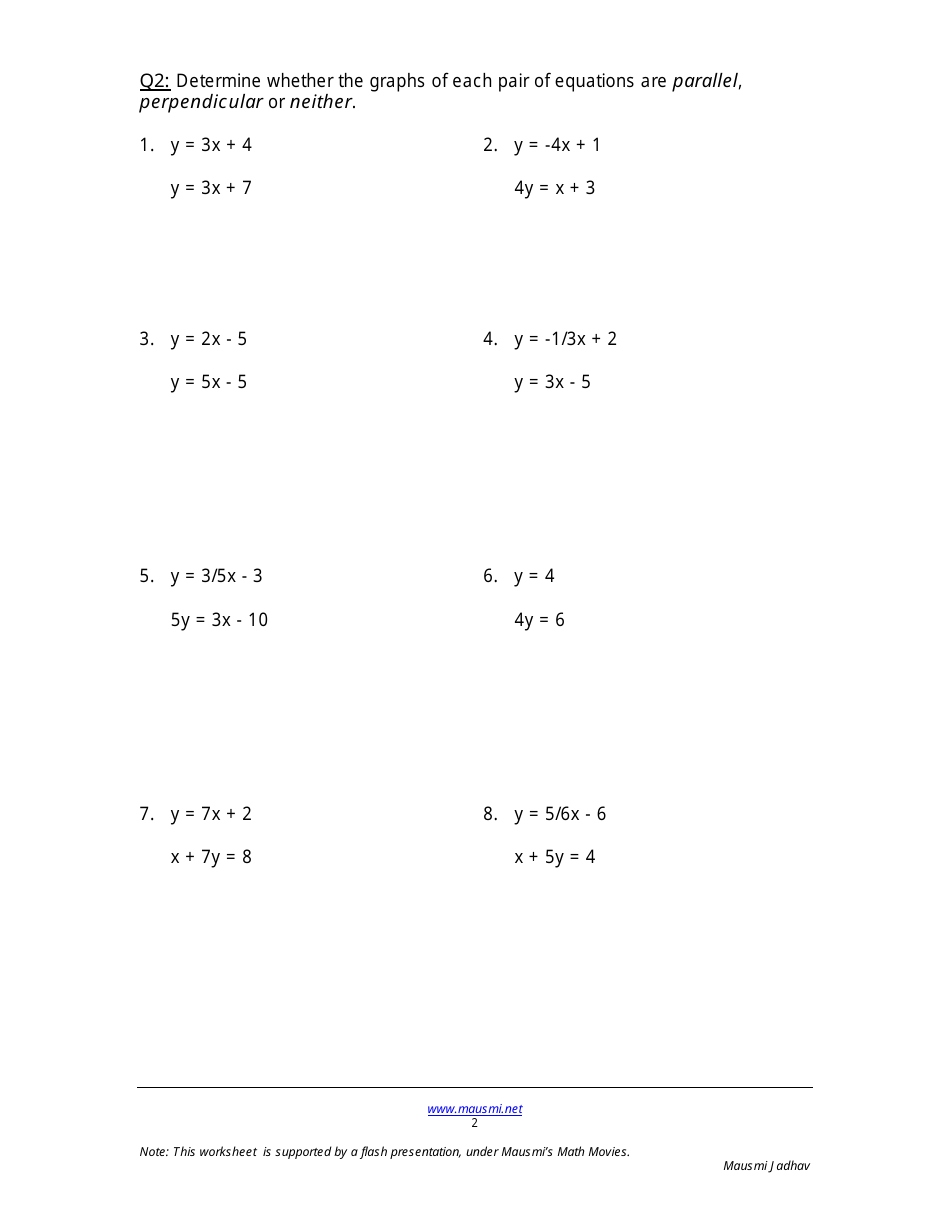 Parallel and Perpendicular Lines Worksheet - Mausmi Jadhav Download ...