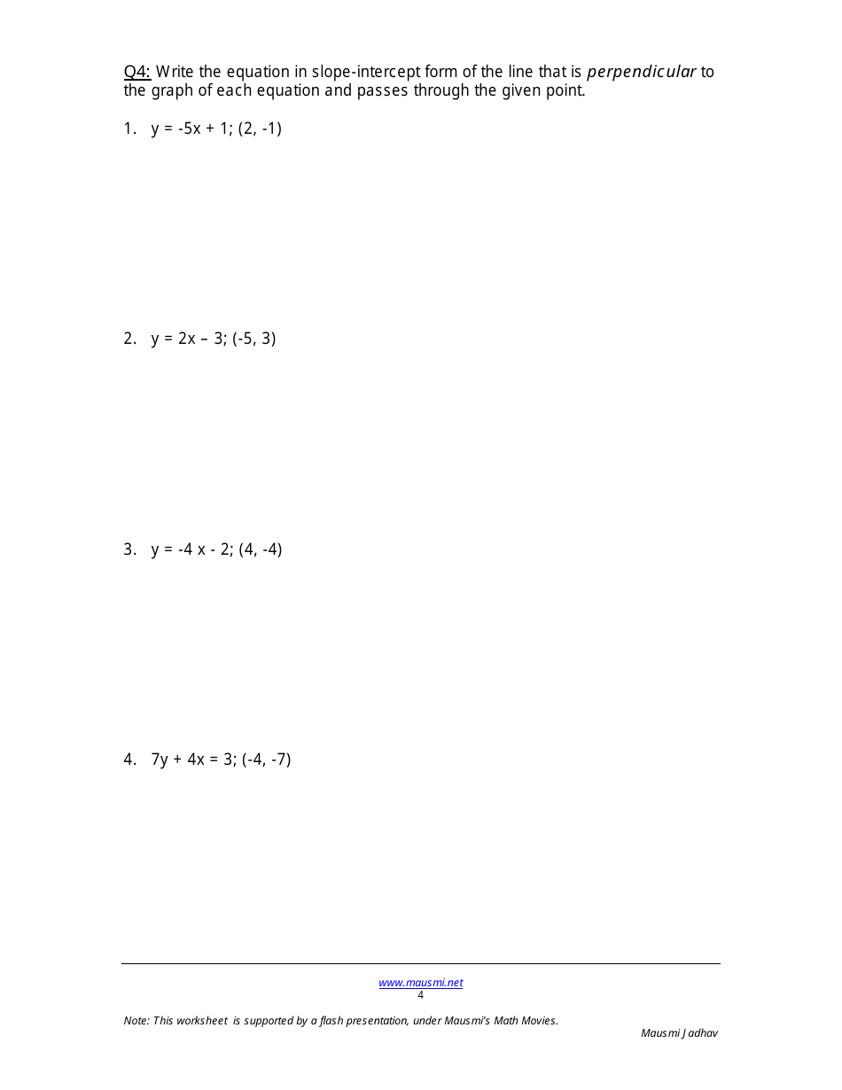 Parallel and Perpendicular Lines Worksheet - Mausmi Jadhav, Page 4