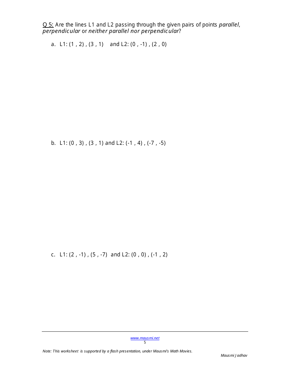 Parallel and Perpendicular Lines Worksheet - Mausmi Jadhav, Page 5