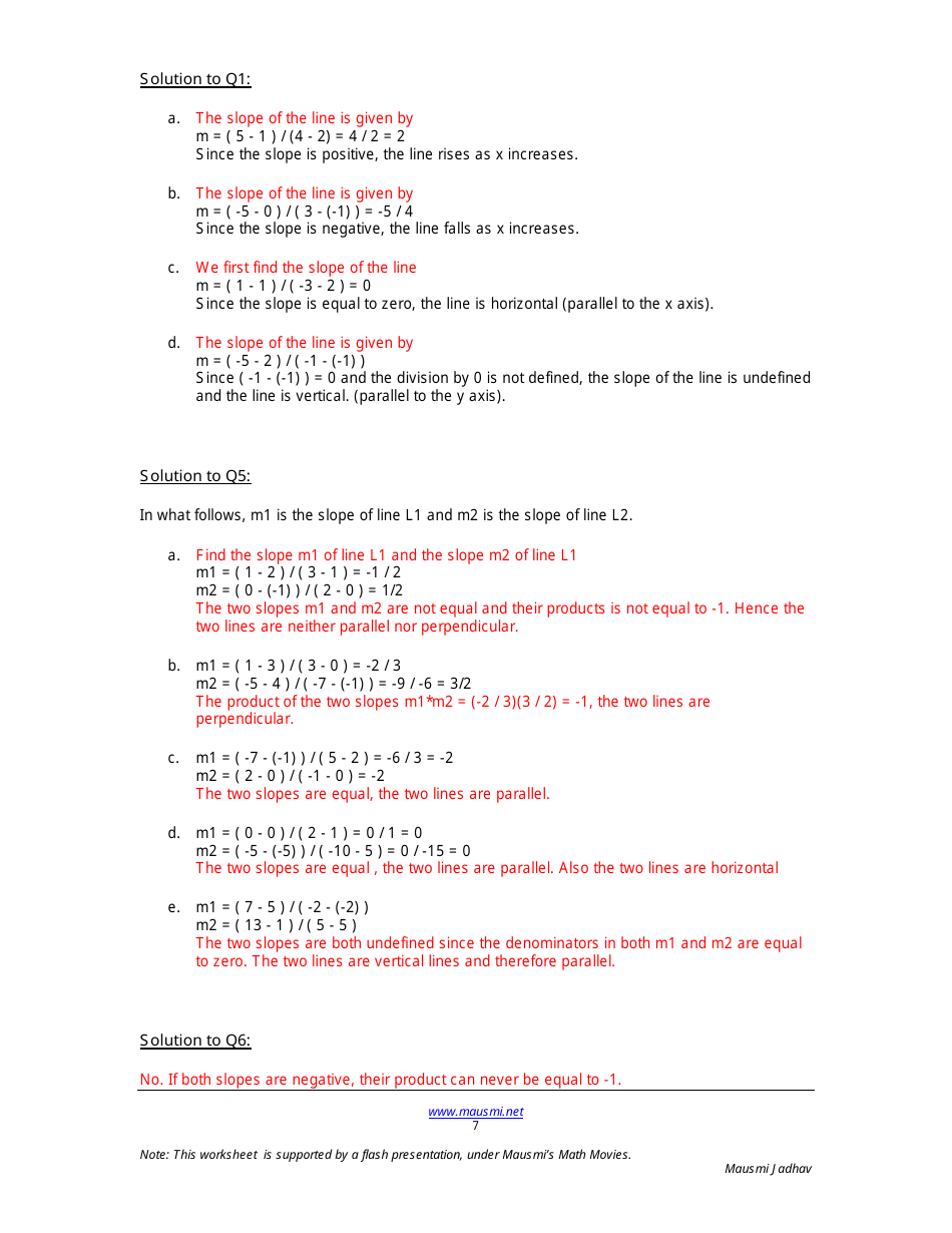 Parallel and Perpendicular Lines Worksheet - Mausmi Jadhav, Page 7