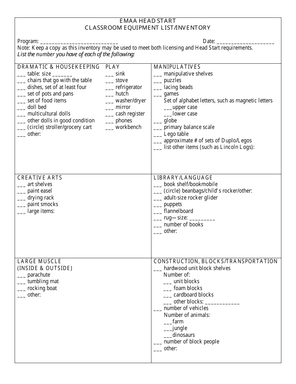 A professional template for creating a comprehensive inventory list and equipment tracking for your classroom environment.