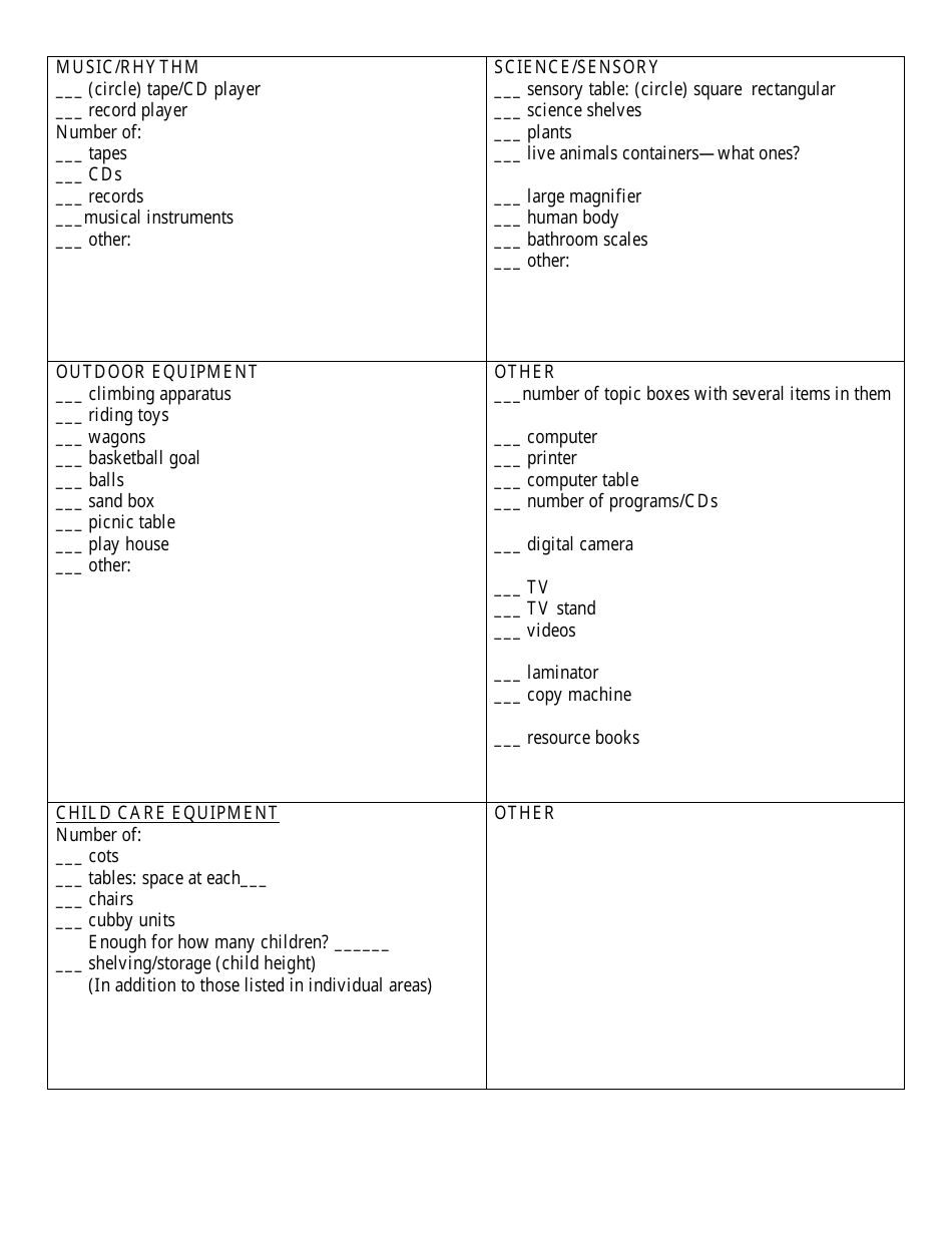 Classroom Equipment List / Inventory Template - Emaa Head Start, Page 2