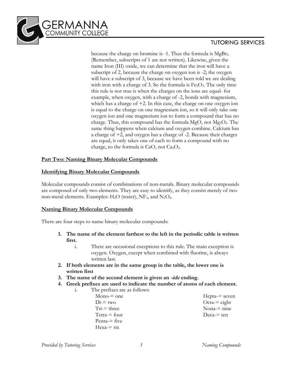 Naming Chemical Compounds Worksheet - Germanna Community College, Page 3