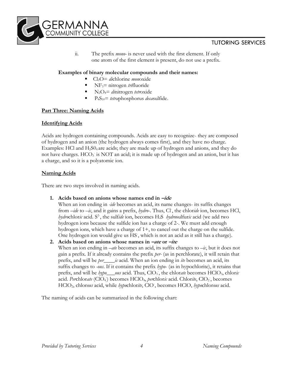 Naming Chemical Compounds Worksheet - Germanna Community College, Page 4