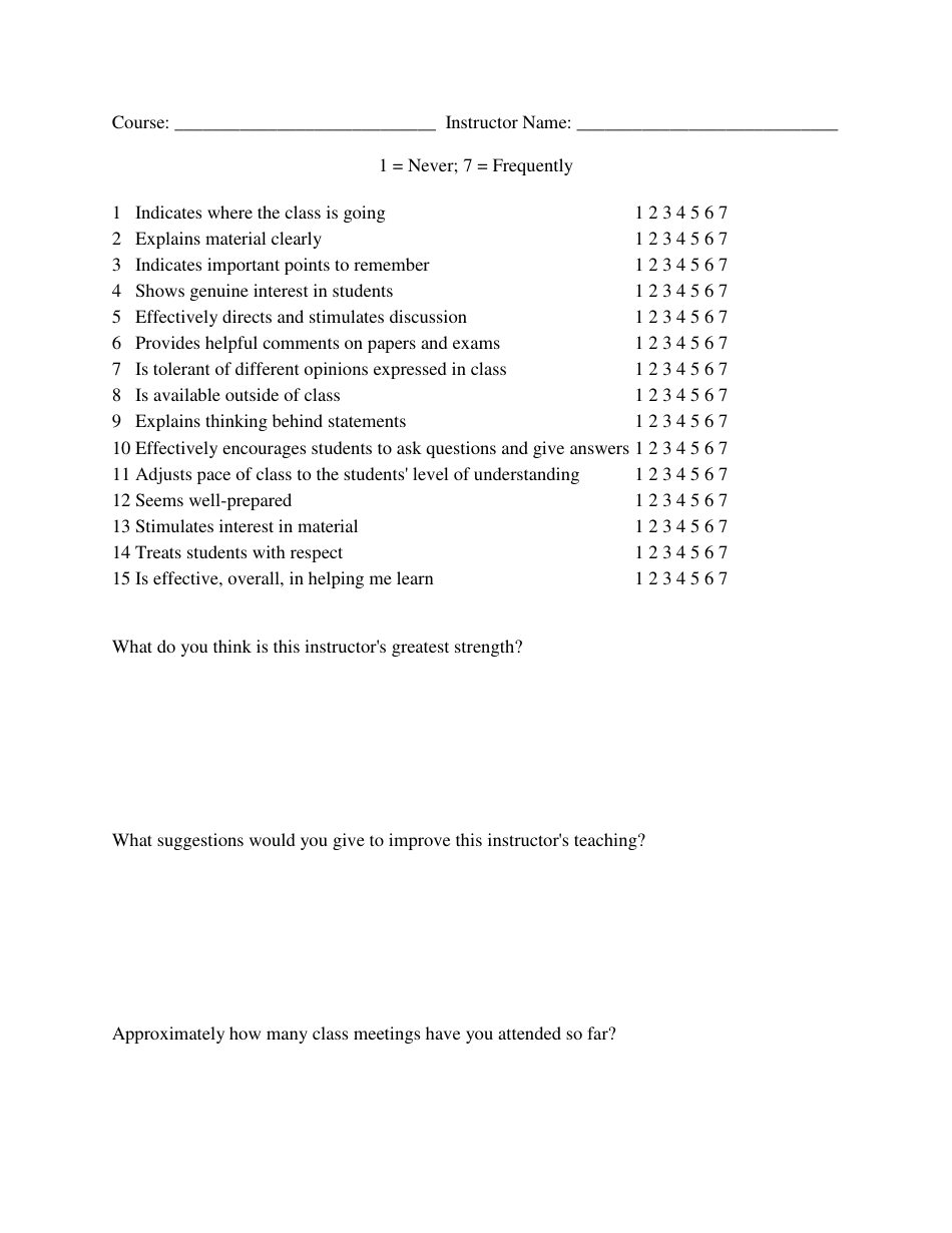 Midterm Instructor Feedback Form, Page 1
