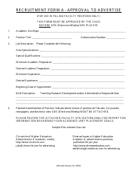 Document preview: Approval to Advertise - Recruitment Form a
