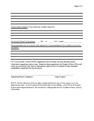 Academic Disruption Incident Report Form - University of South Florida, Page 2