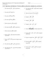 &quot;Regents Exam Questions a.n.3: Operations With Radicals Worksheet With Answer Key&quot;