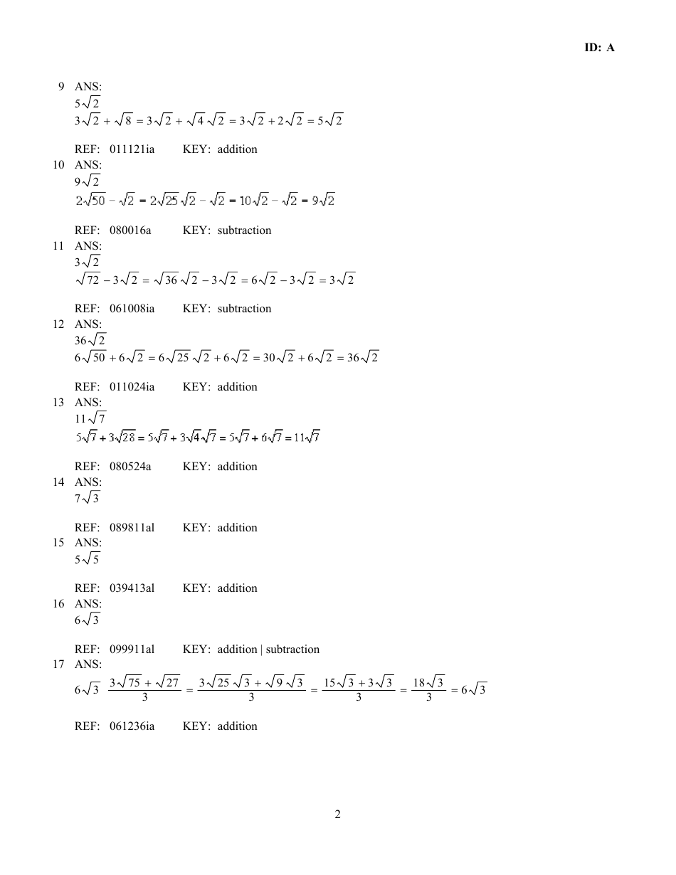 Regents Exam Questions a.n.3: Operations With Radicals Worksheet With Answer Key, Page 3