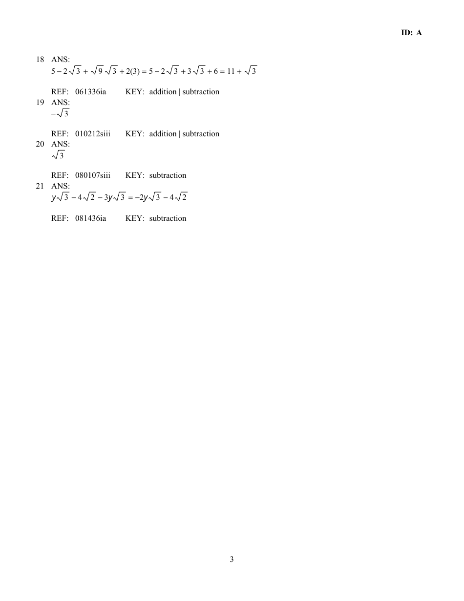 Regents Exam Questions a.n.3: Operations With Radicals Worksheet With Answer Key, Page 4