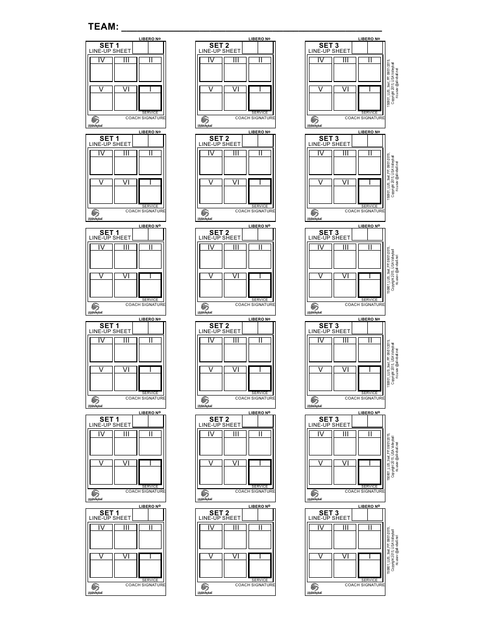 USA Volleyball Line-Up Sheets - Six Rows