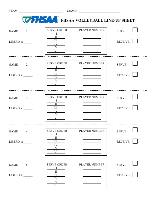 FHSAA Volleyball Line-Up Sheet - Free Template