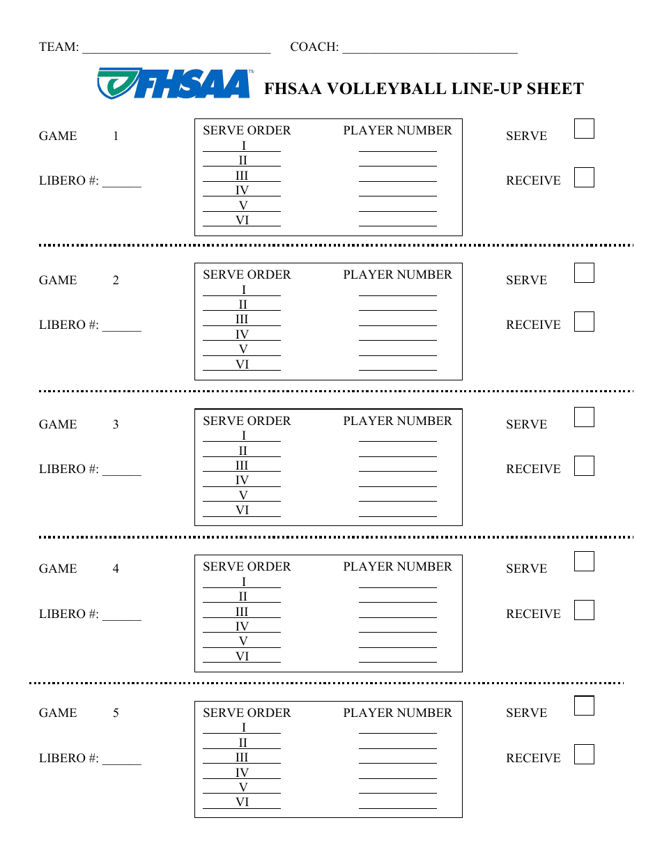 FHSAA Volleyball Line-Up Sheet - Free Template