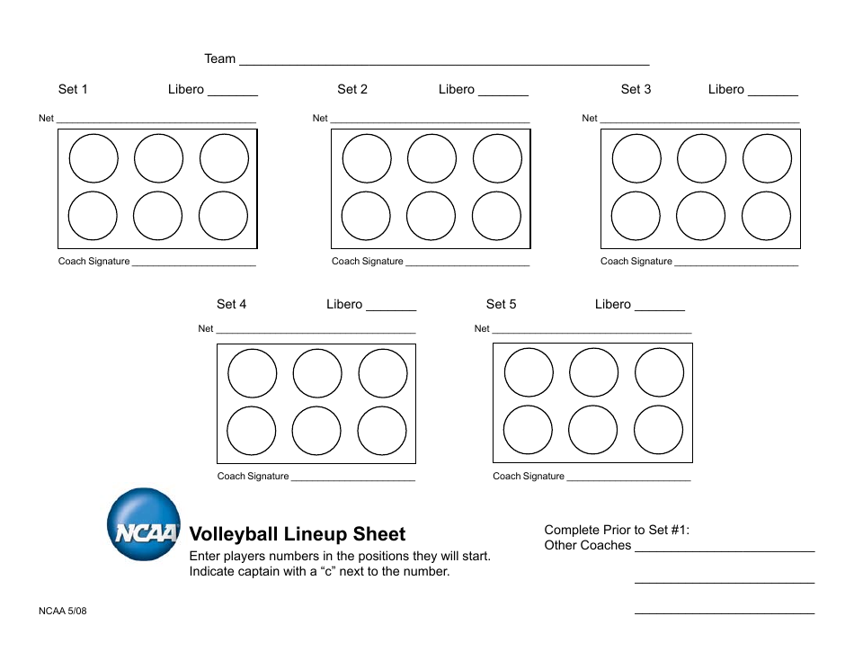 NCAA Volleyball Line-Up Sheet Template