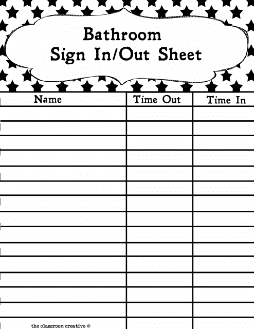 Bathroom Sign in/Sign out Sheet Template. Keep track of bathroom usage with this efficient template.