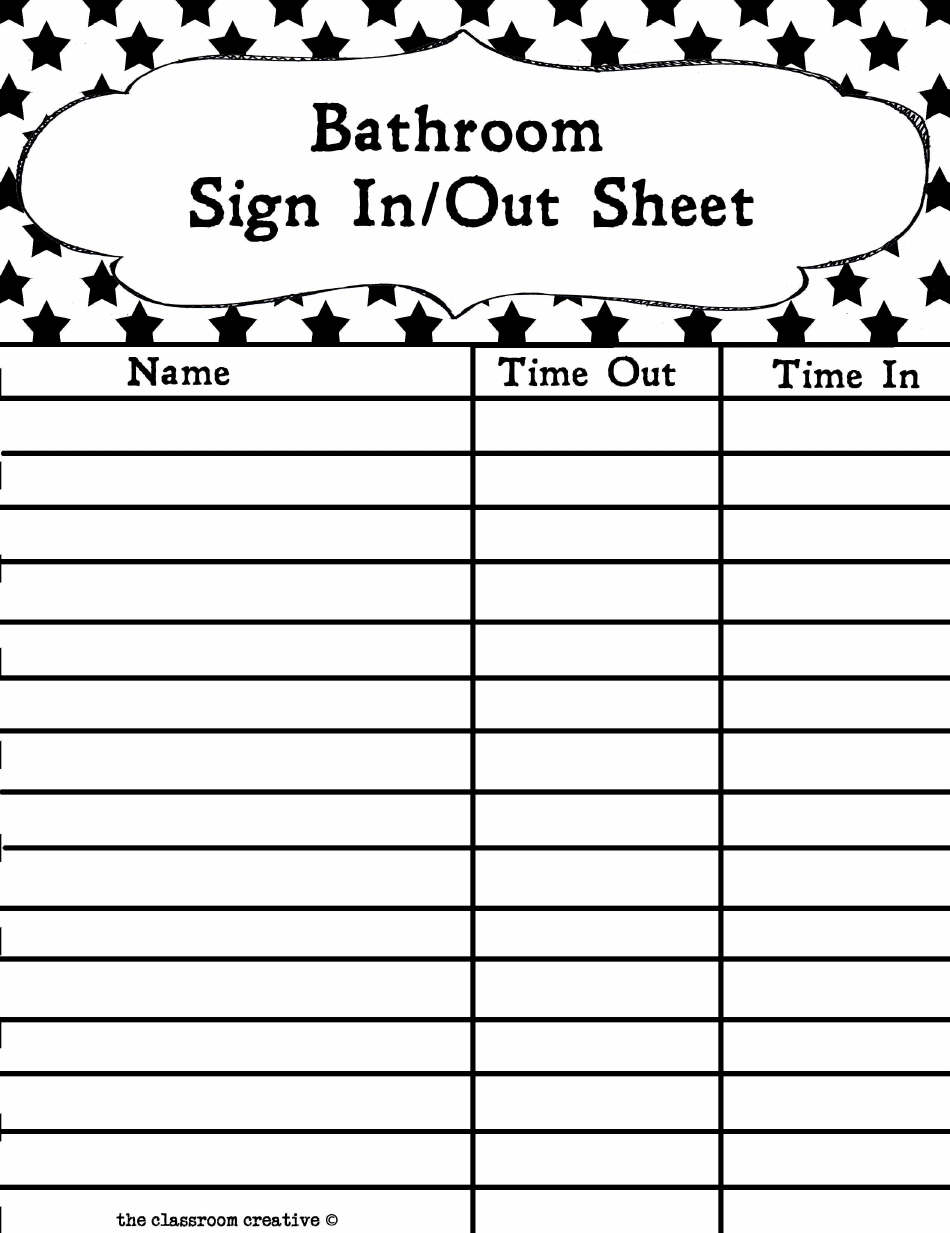 Bathroom Sign In Sign Out Sheet Template Download Printable PDF 