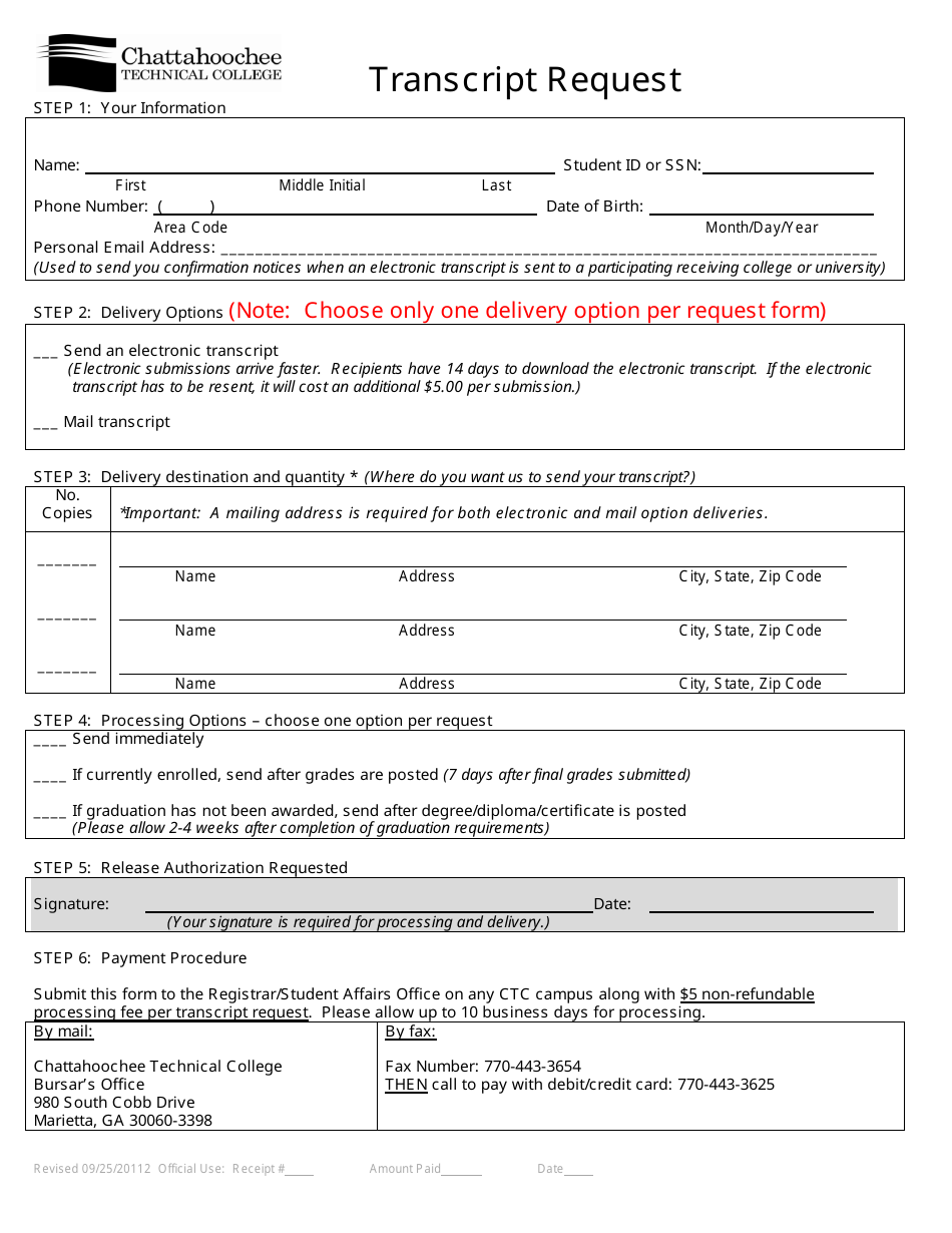 Transcript Request Form - Chattahoochee Technical College, Page 1