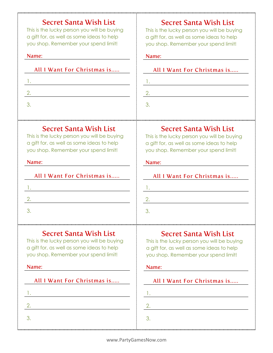 Secret Santa Wish List Template with red and green design