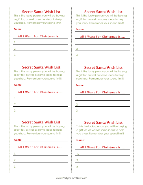 Secret Santa Wish List Template - Red and Green
