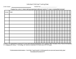 &quot;Individual Child Goal Tracking Sheet Template&quot;