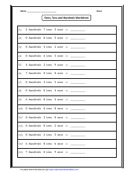 Document preview: Ones, Tens and Hundreds Worksheet With Answers