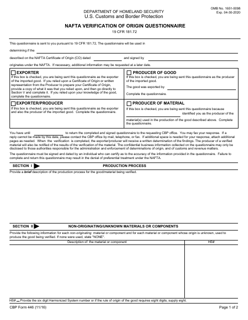CBP Form 446  Printable Pdf