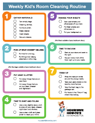 Document preview: Weekly Kid's Room Cleaning Routine Template
