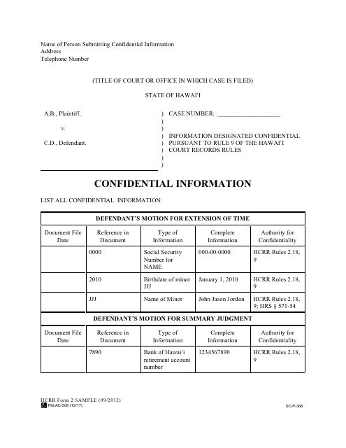 HCRR Form 2 (SC-P-366)  Printable Pdf