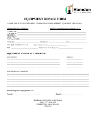 Document preview: Equipment Repair Form - Hamdon Wellsite Solutions