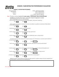 Document preview: Vendor / Subcontractor Performance Evaluation Form - Alutiiq