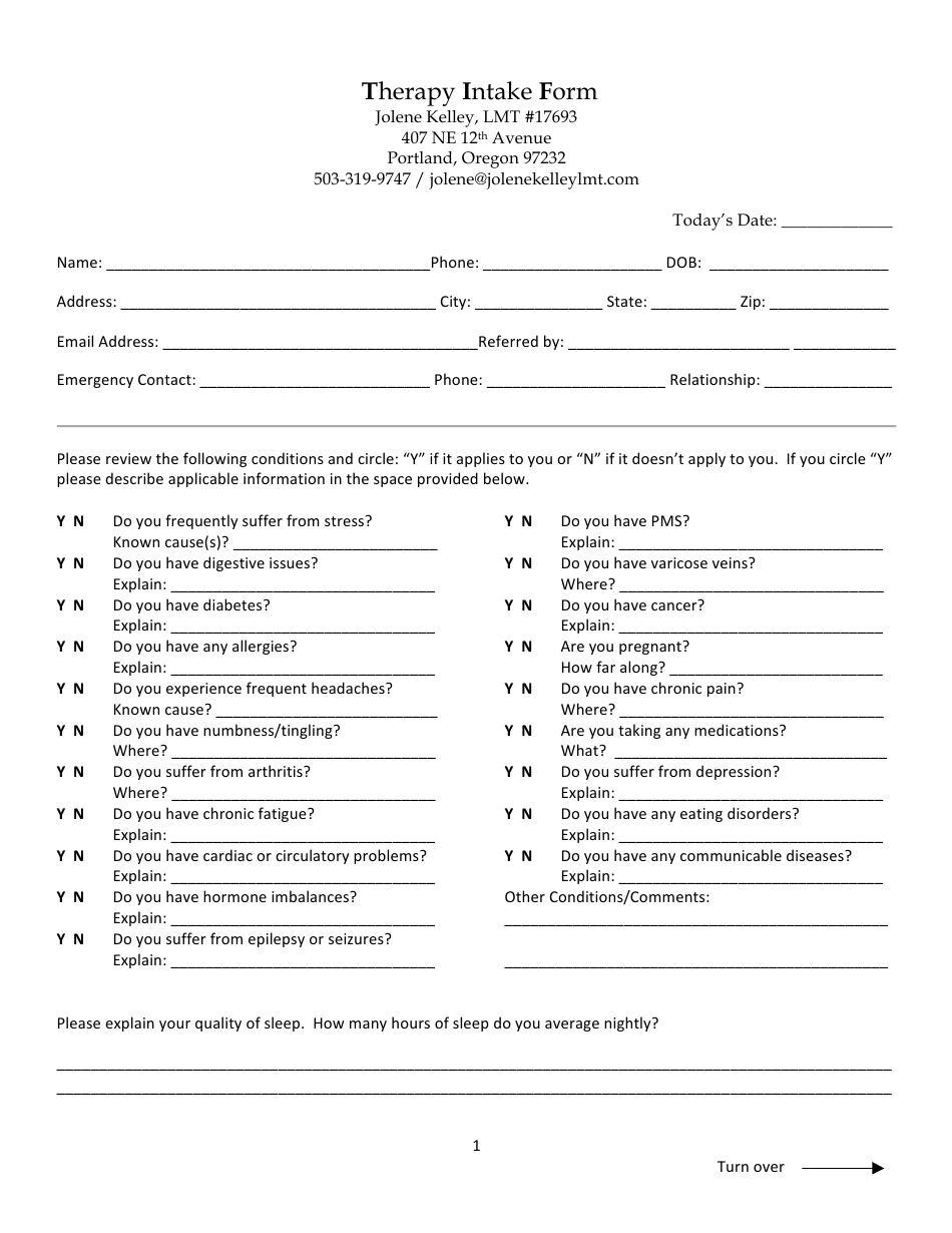 Therapy Intake Form Jolene Kelley Fill Out Sign Online And Download Pdf Templateroller 